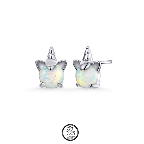 Sterling Silver White Opal Unicorn Earrings