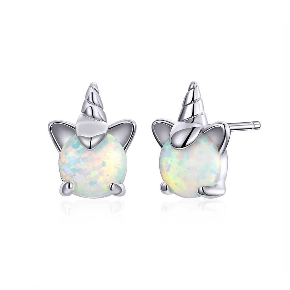 Sterling Silver White Opal Unicorn Earrings
