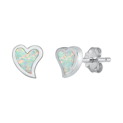 Sterling Silver White Opal Heart Earrings