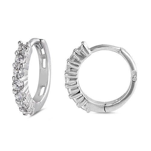Sterling Silver Huggie Hoops Crystals Earrings