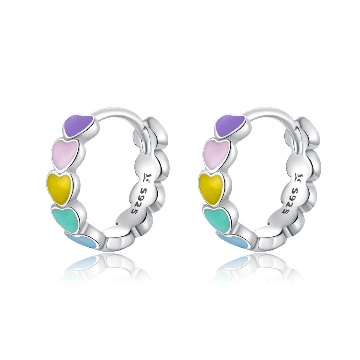 Sterling Silver Candy Rainbow Hearts Earrings