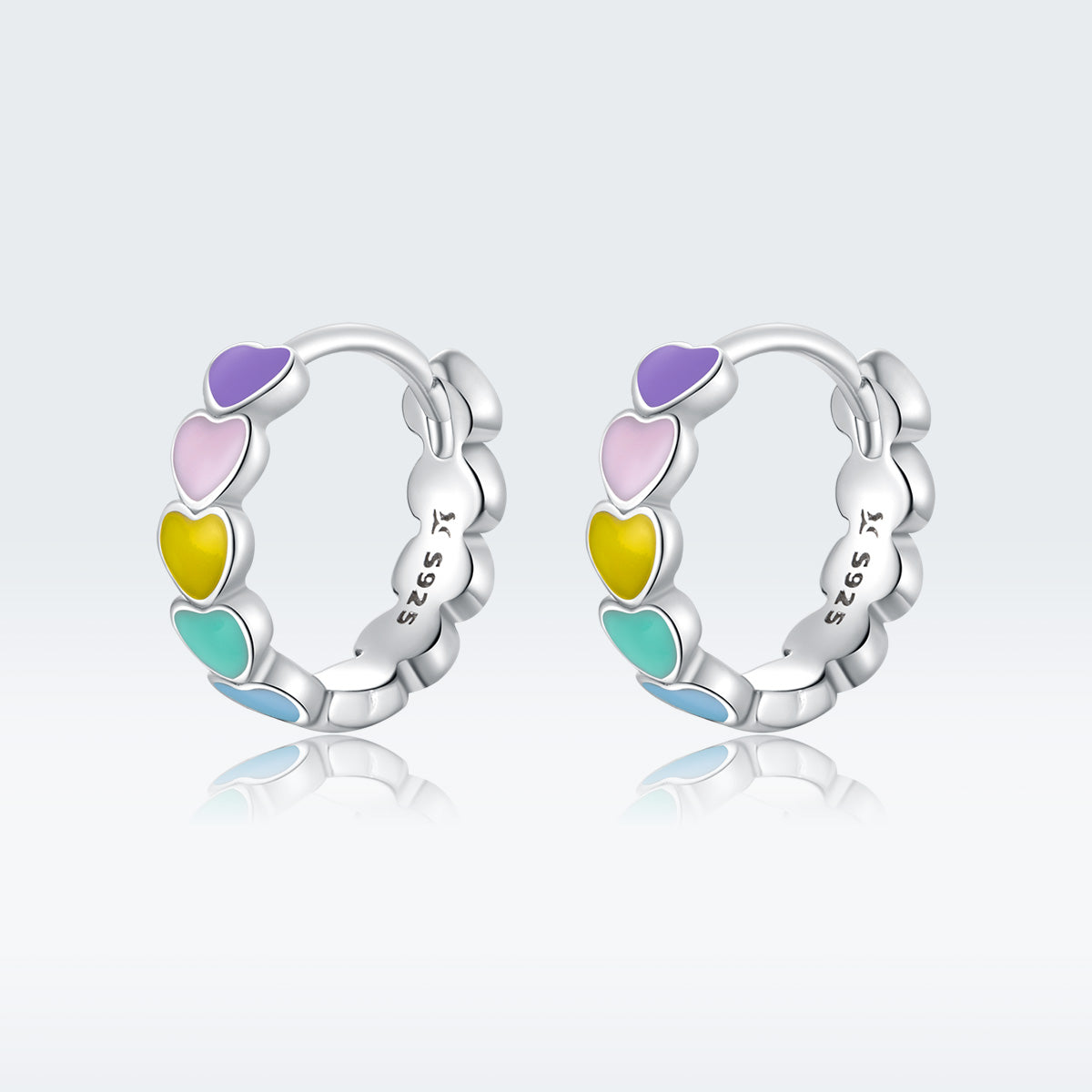 Sterling Silver Candy Rainbow Hearts Earrings
