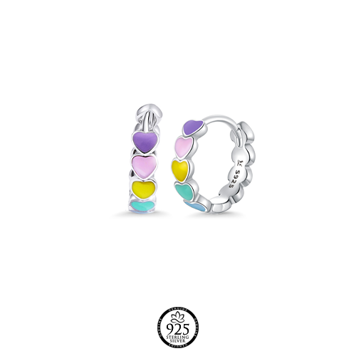Sterling Silver Candy Rainbow Hearts Earrings