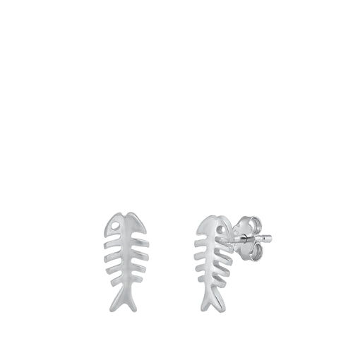 Sterling Silver Fish Skeleton Earrings