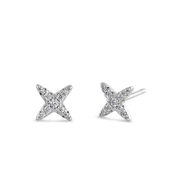 Sterling Silver Tiny X-Shaped Clear Crystal Earrings