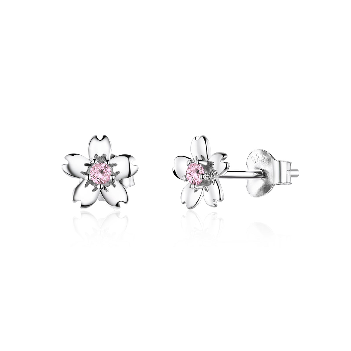 Sterling Silver Cherry Blossom Flowers Earrings