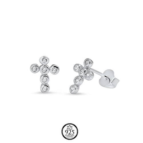 Sterling Silver Holy Cross Crystals Earrings
