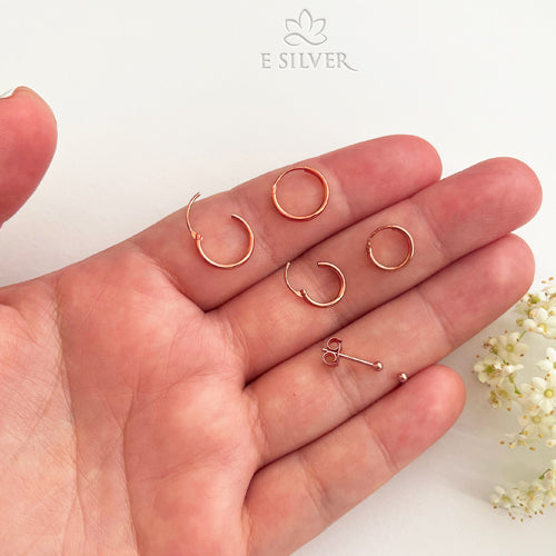 Sterling Silver 18K Rose Gold Plated Mini Hoops