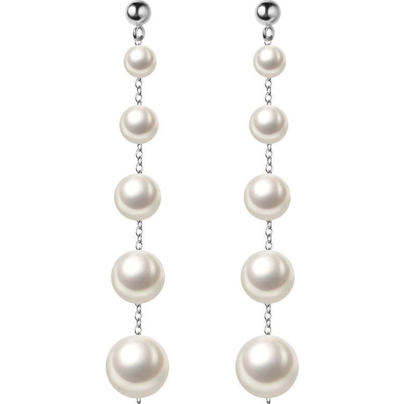 Sterling Silver Long Pearl Earrings