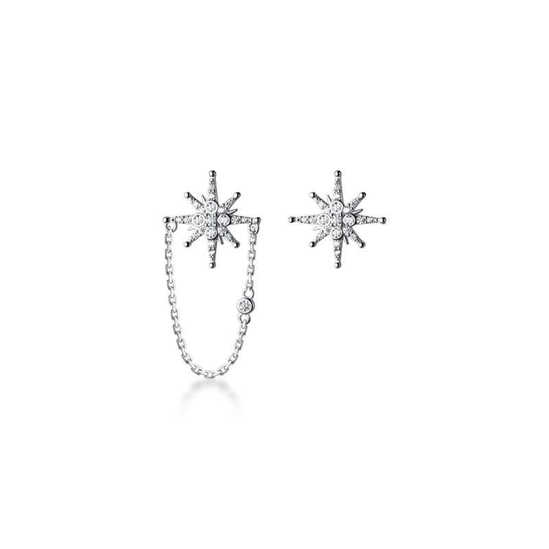 Sterling Silver Asymmetric Chain Star Earrings