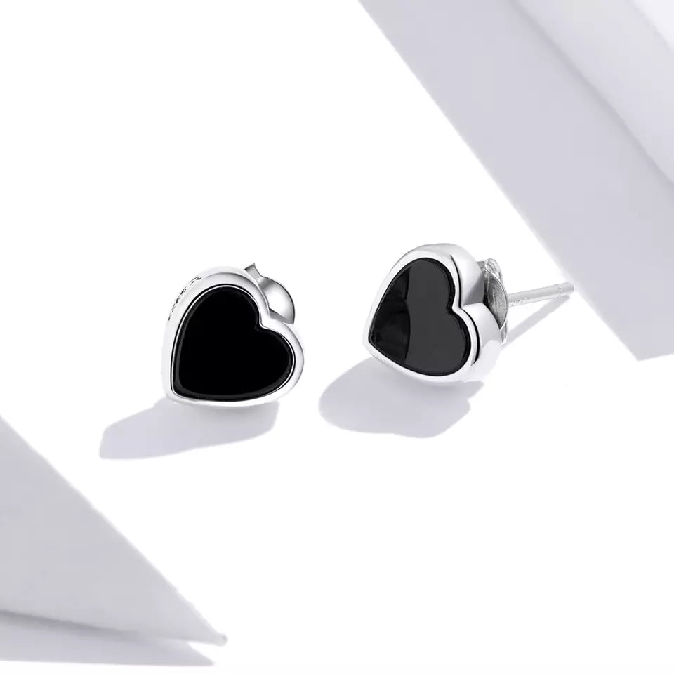 Sterling Silver Black Love Earrings