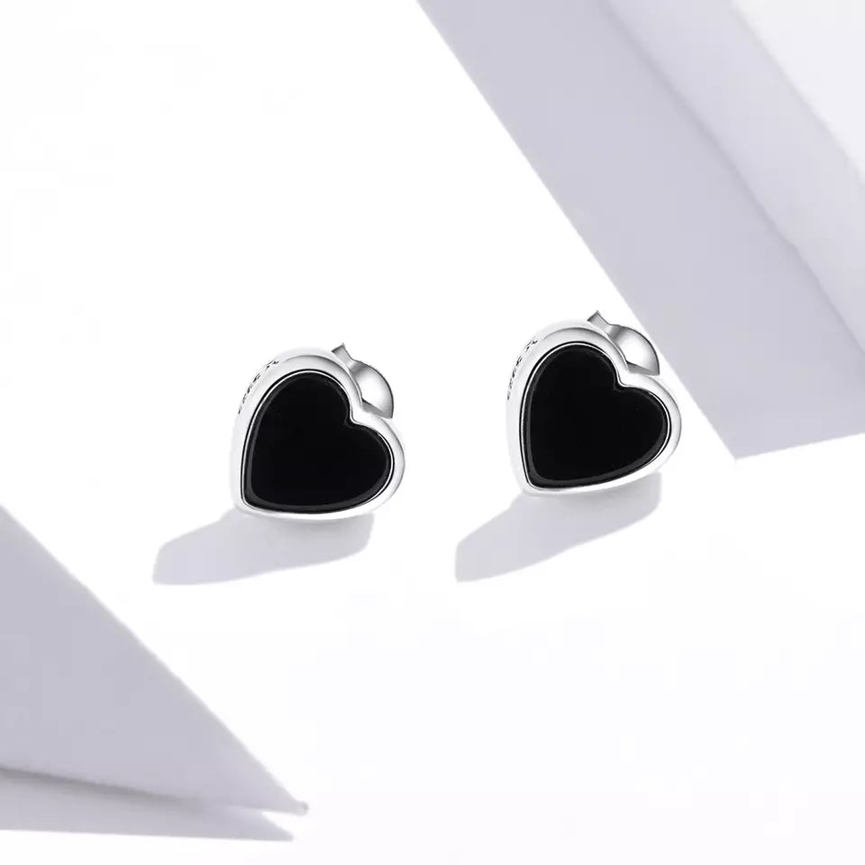 Sterling Silver Black Love Earrings