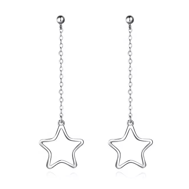 Sterling Silver Diva Long Star Earrings