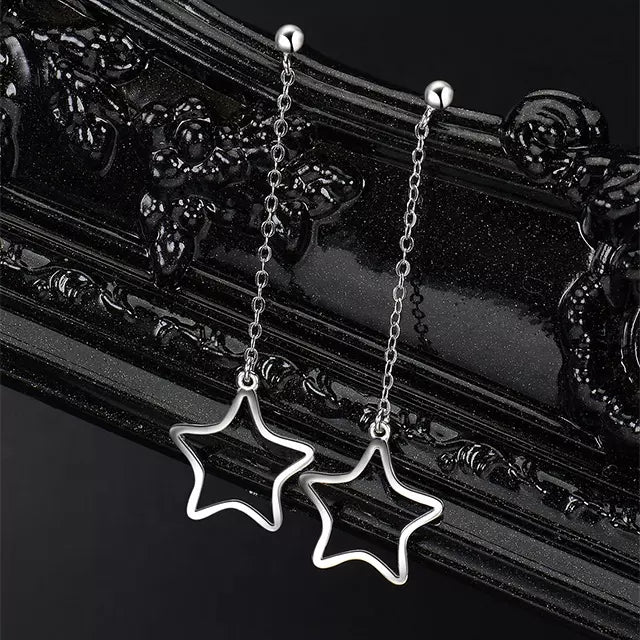 Sterling Silver Diva Long Star Earrings