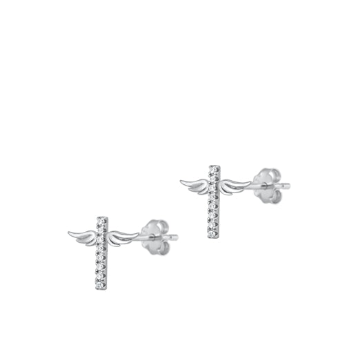 Sterling Silver My Angel Cross Earrings