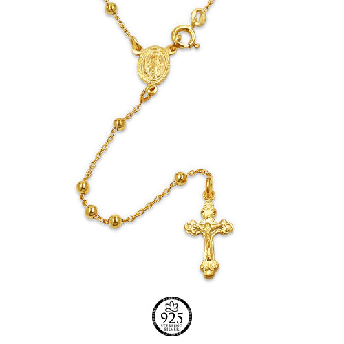 Sterling Silver 14k Gold Plated Holy Rosary Necklace