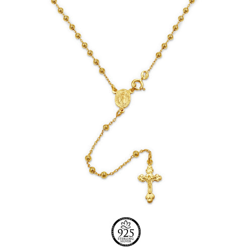 Sterling Silver 14k Gold Plated Holy Rosary Necklace