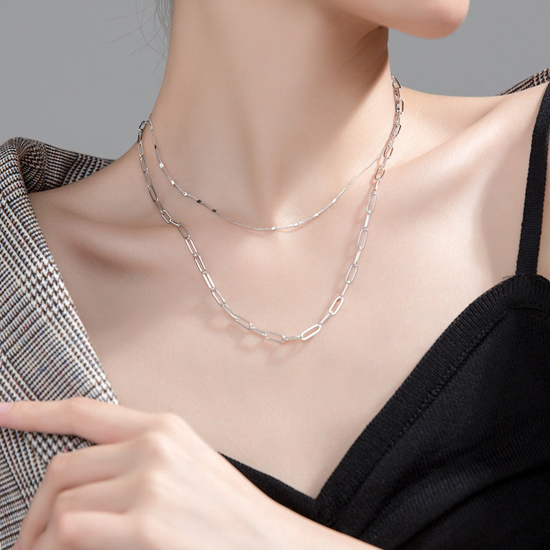 Sterling Silver Linked Double Layer Choker Necklace