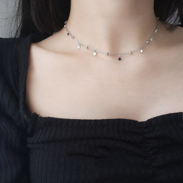 Sterling Silver Bead and Circle Choker Necklace