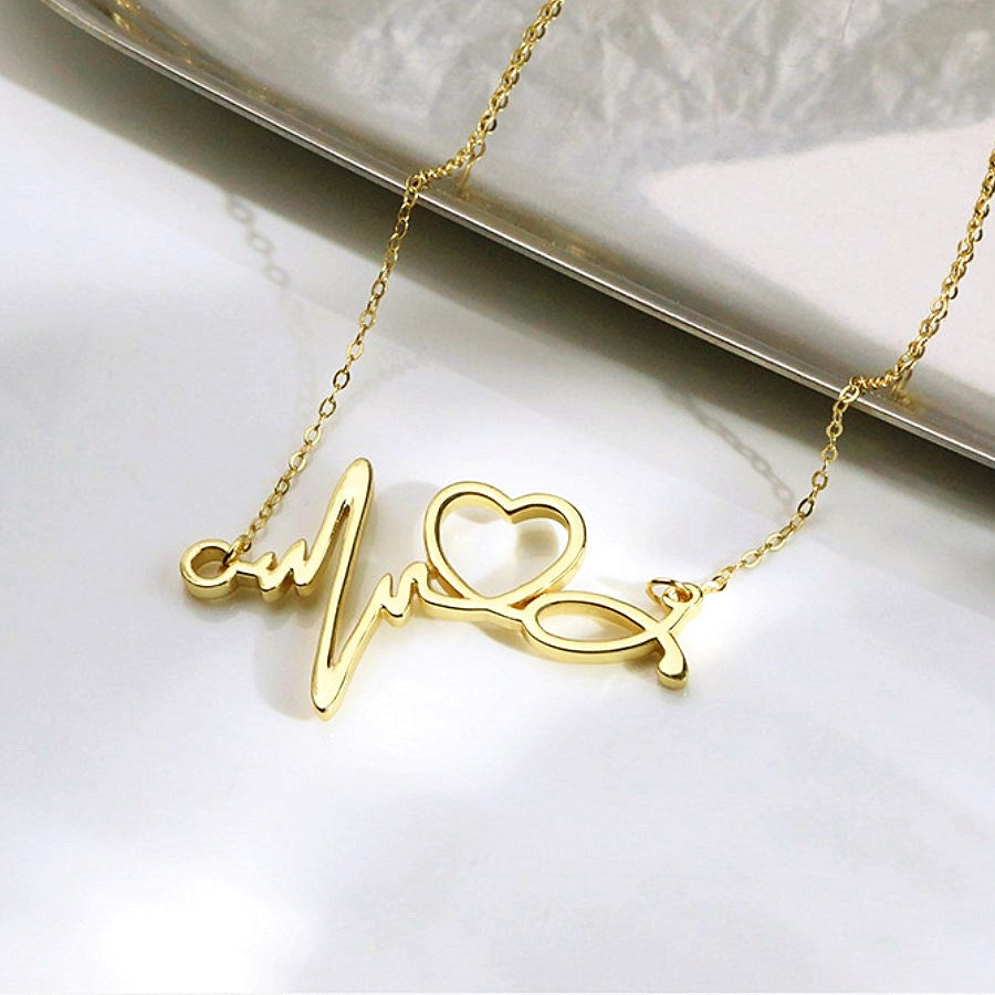 Sterling Silver 18K Gold Electroplating Heart Beat Stethoscope Necklace