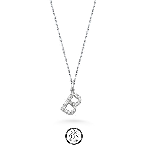 Sterling Silver Initial B Crystals Necklace