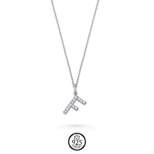 Sterling Silver Initial F Crystals Necklace