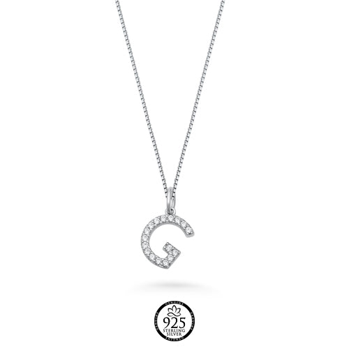 Sterling Silver Initial G Crystals Necklace