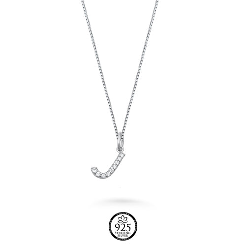 Sterling Silver Initial J Crystals Necklace