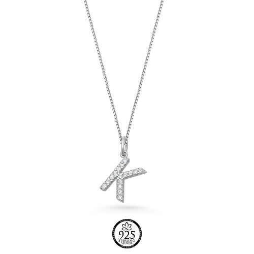 Sterling Silver Initial K Crystals Necklace