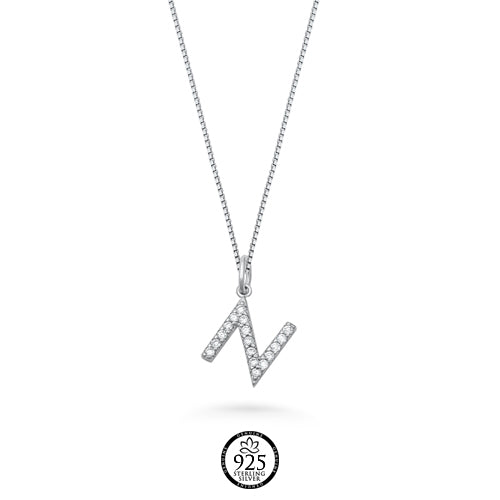 Sterling Silver Initial N Crystals Necklace