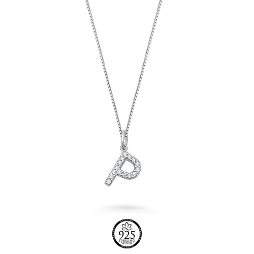 Sterling Silver Initial P Crystals Necklace