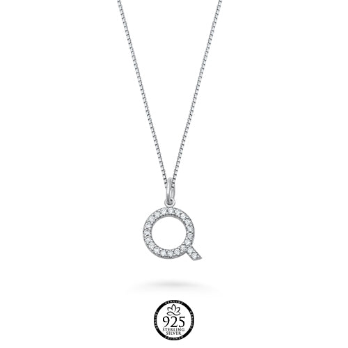 Sterling Silver Initial Q Crystals Necklace
