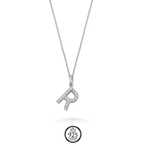 Sterling Silver Initial R Crystals Necklace