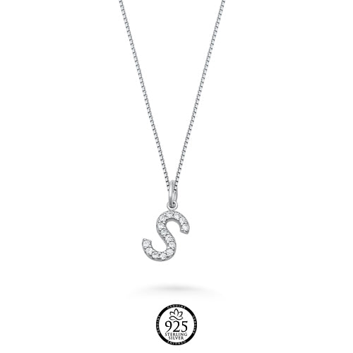 Sterling Silver Initial S Crystals Necklace