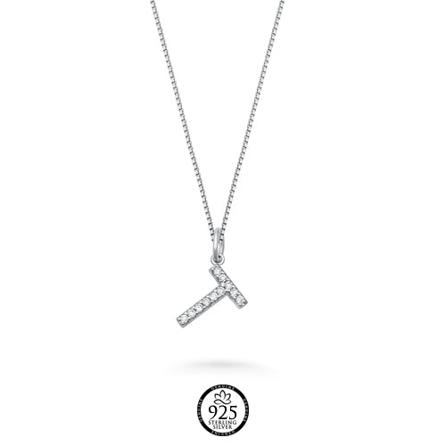 Sterling Silver Initial T Crystals Necklace