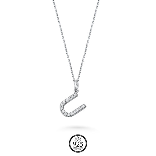 Sterling Silver Initial U Crystals Necklace