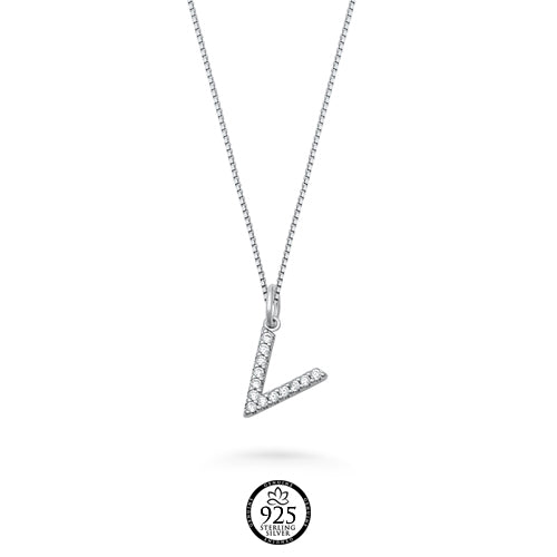 Sterling Silver Initial V Crystals Necklace