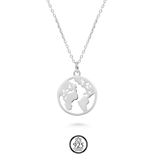 Sterling Silver World Map Necklace