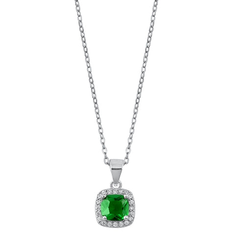Sterling Silver Square Emerald Necklace