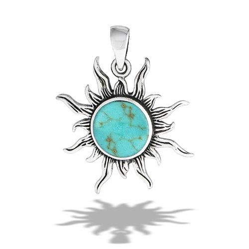 Sterling Silver Sunburst Turquoise Sun Charm