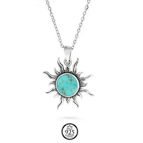 Sterling Silver Sunburst Turquoise Sun Necklace