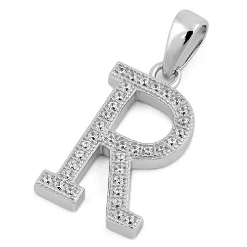 Sterling Silver Letter R Crystal Necklace