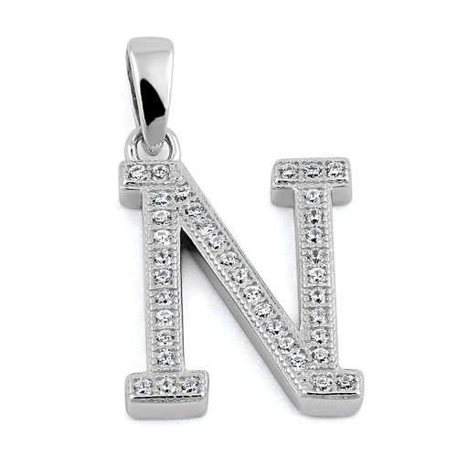 Sterling Silver Letter N Crystal Necklace