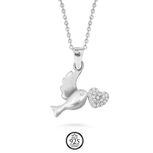 Sterling Silver Sparrow and Heart Crystals Charm