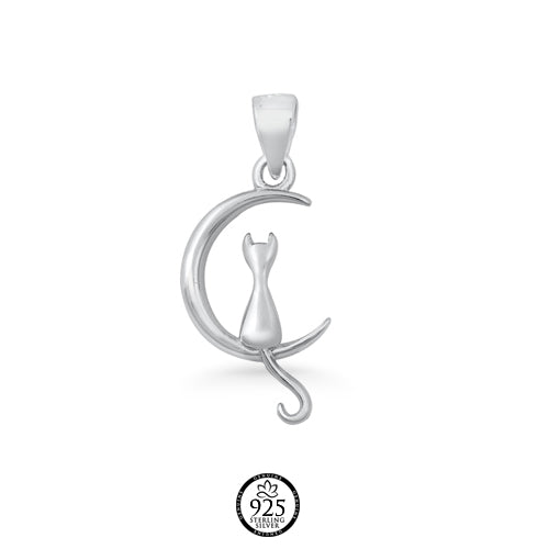 Sterling Silver Cat in the Moon Charm