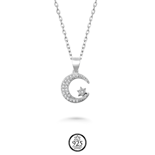 Sterling Silver Brilliant Moon and Star Charm