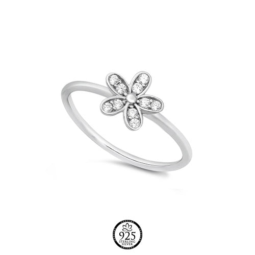 Sterling Silver Daisy Crystals Ring