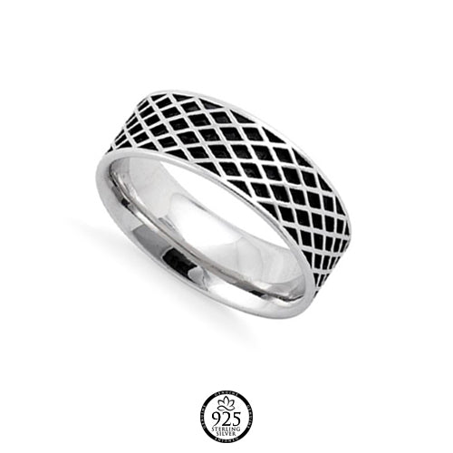 Sterling Silver Diamond Line Pattern Ring