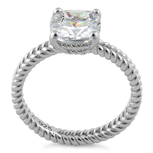Sterling Silver Double Rope Crystal Ring