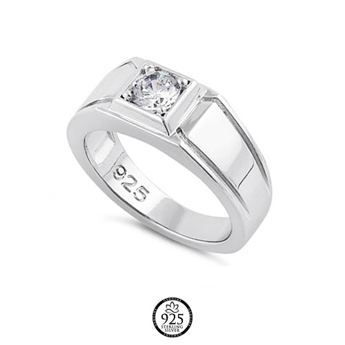Sterling Silver Elegant Carved Engagement Ring